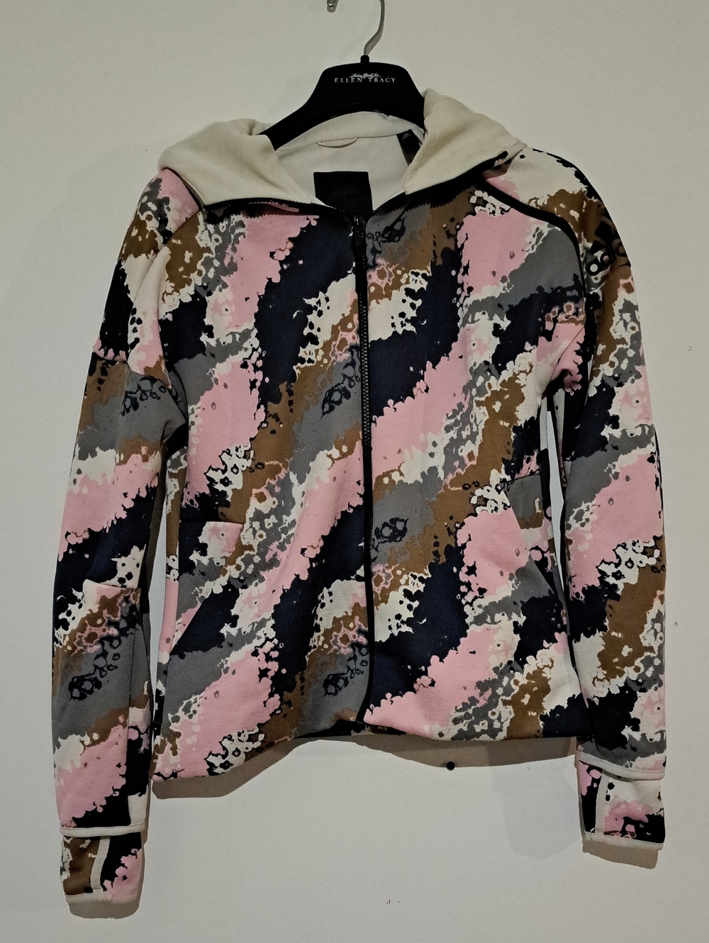 adidas Pink Gray Black Brown Patterned Zip-Up Bomber Jacket